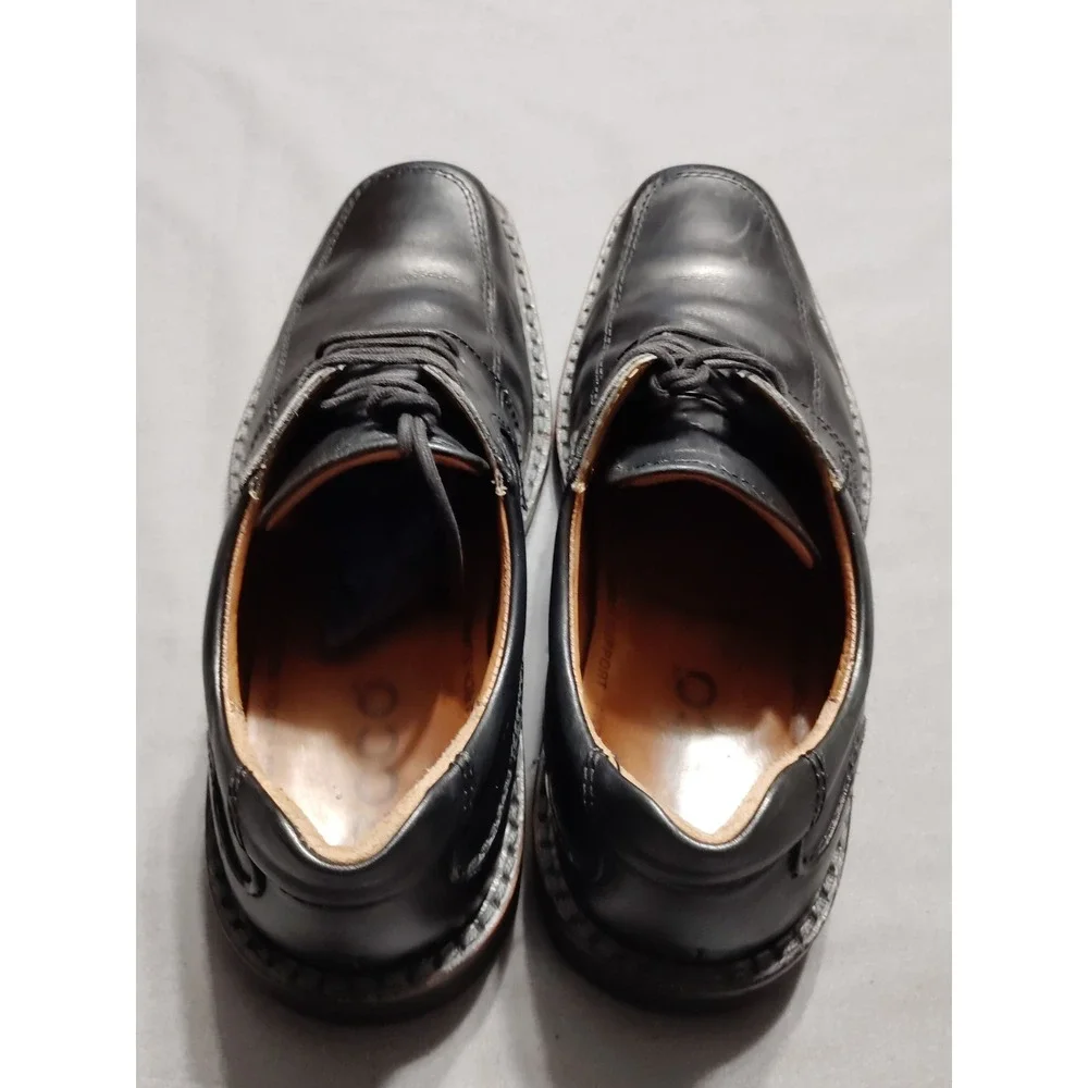 ECCO Shoes Men 40 Seattle Arch Support Bicycle Toe Oxford Black Leather Lace Up*